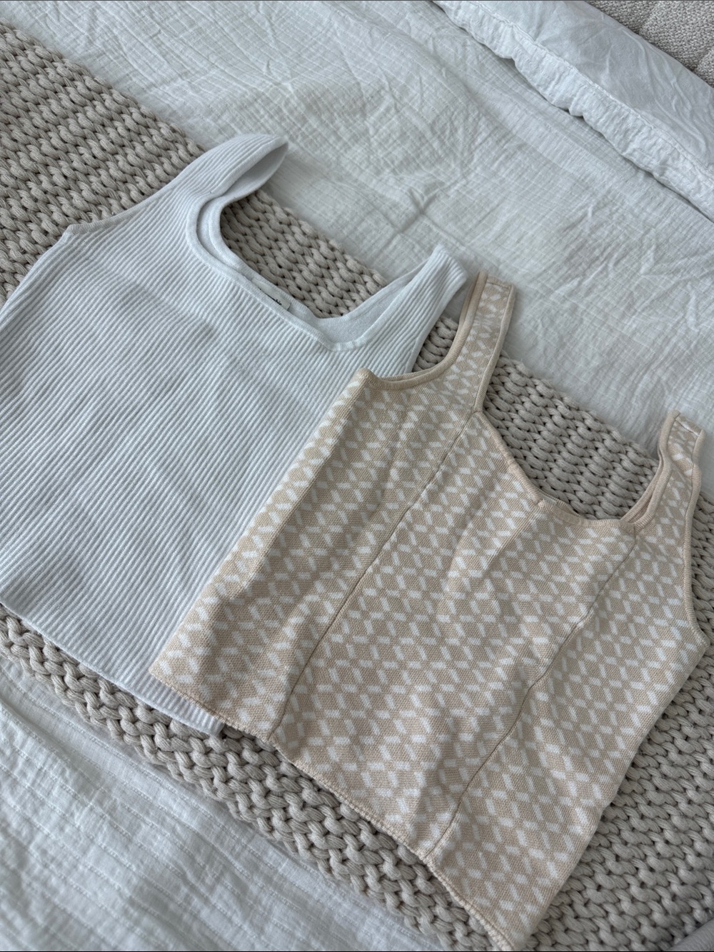Abercrombie and Fitch Neutral Knit Tank Top Duo - Cream & White